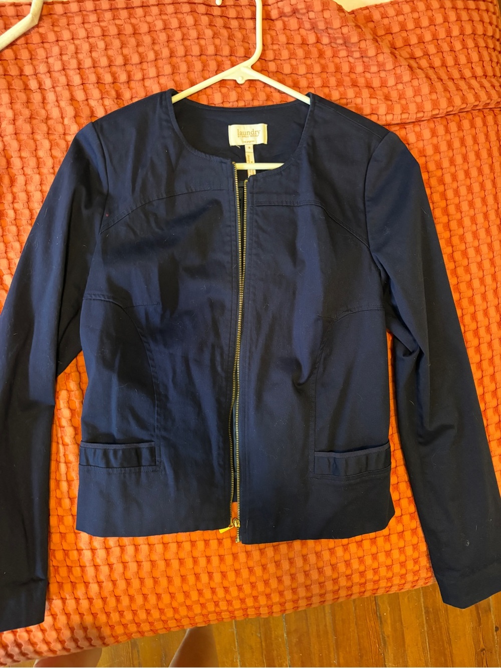 Laundry by Shelli Segal Navy Zip-Front Blazer Jacket